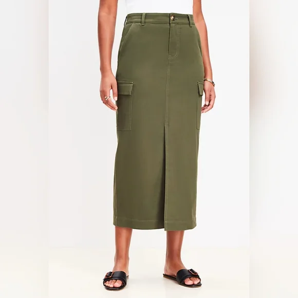 Ann Taylor LOFT Military Green Cargo Skirt Women's Size 10 Open Front - Picture 14 of 16